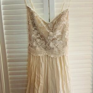 hollister cream lace dress Hollister Lace-Up Open Back Skater Dress, Floral Lace